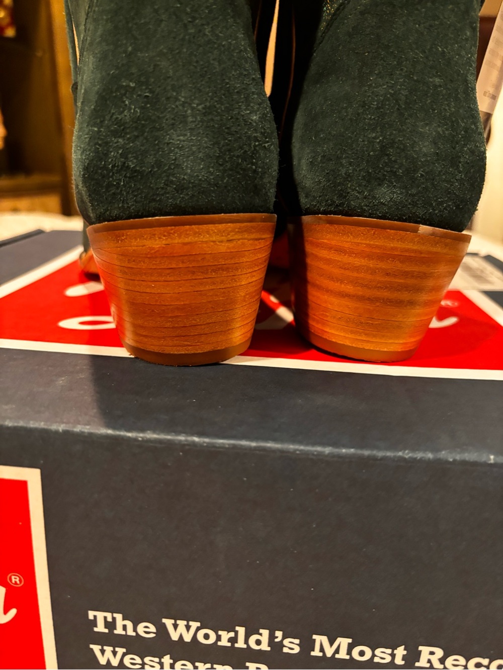 NWT & Box Tony Lama Dark Green Suede Western Boots - Picture 13 of 15